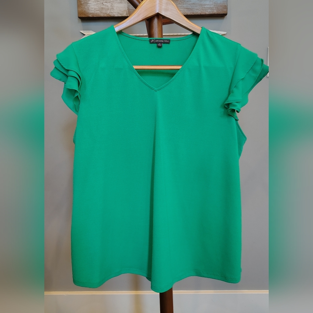Adrianna Papell Green Ruffle Sleeve Top